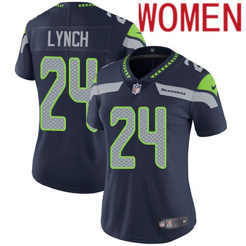 Women Seattle Seahawks #24 Marshawn Lynch Nike Navy Vapor Limited NFL Jersey